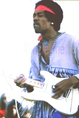 Jimi Hendrix jammin' at Woodstock Festival 1969, and as seen On http:/www.artiekornfeld-woodstock.com/book.htm, site of Woodstock organizer