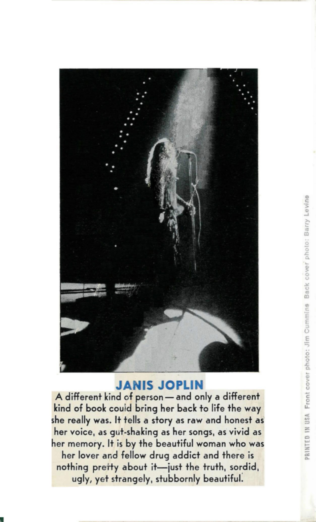 1973 Going Down With Janis Book; back cover photo by Barry Z Levine.  Please excuse the used conditon of this 1973 paperback.